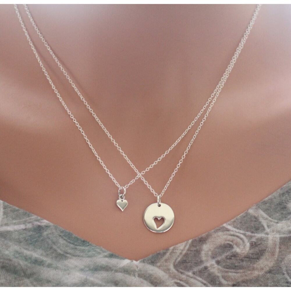 Sterling Silver Mother Daughter Heart Necklaces